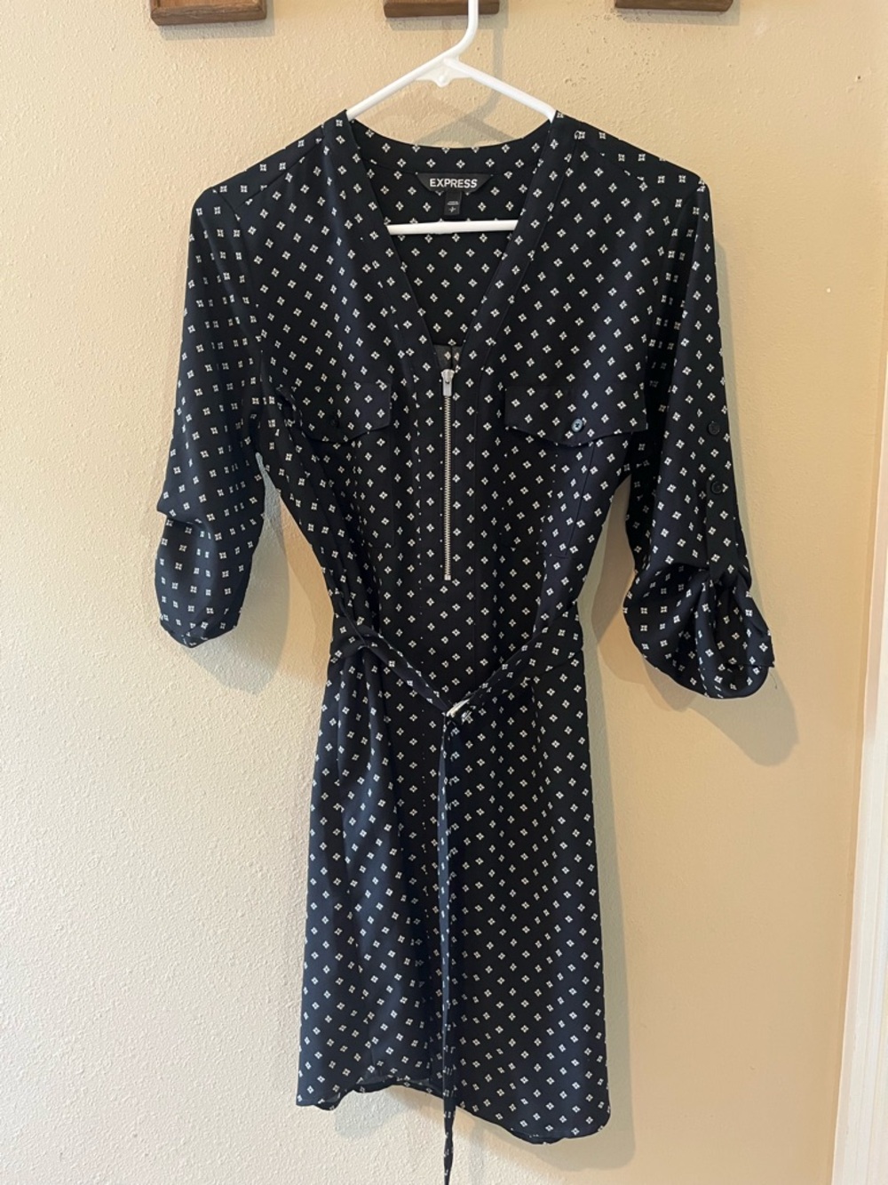 Express Black Mini Dress with White Geometric Print